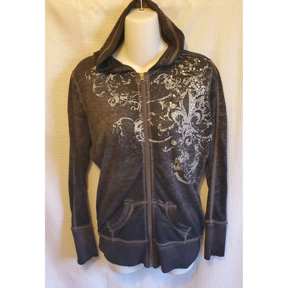 Cowgirl Legend Womens Sz S Burnout Full Zip Hoodie Western Bling Rhinestone